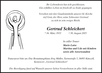 Traueranzeige von Gertrud Schleichert 