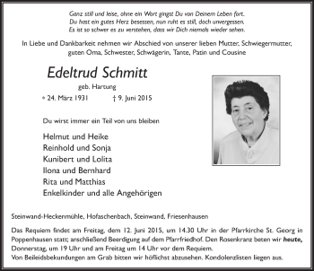 Traueranzeige von Edeltrud Schmitt 