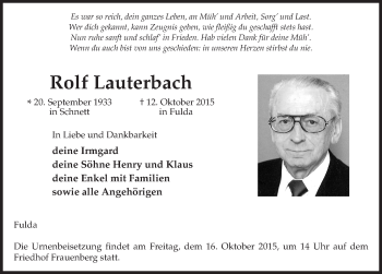 Traueranzeige von Rolf Lauterbach 