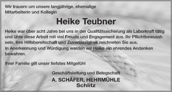 Traueranzeige von Heike Teubner 