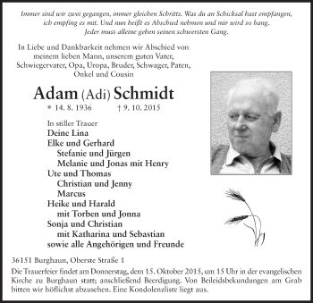 Traueranzeige von Adam Schmidt 