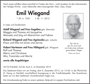 Traueranzeige von Emil Wiegand 