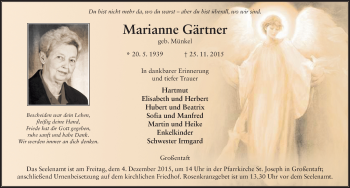 Traueranzeige von Marinne Gärtner 