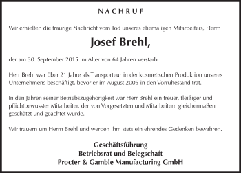 Traueranzeige von Josef Brehl 