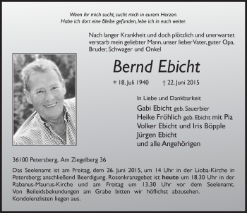 Traueranzeige von Bernd Ebicht 