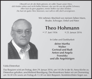 Traueranzeige von Theo Hohmann 