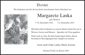 Traueranzeige von Margarete Laska 
