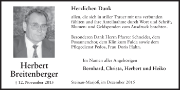Traueranzeige von Herbert Breitenberger 