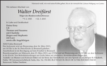 Traueranzeige von Walter Dreifürst 