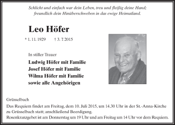 Traueranzeige von Leo Höfer 