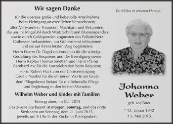 Traueranzeige von Johanna Weber 