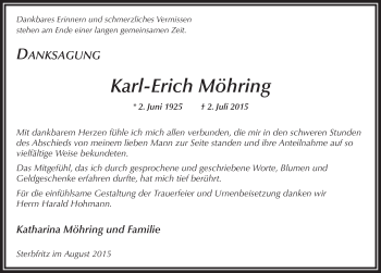 Traueranzeige von Karl-Erich Möhring 