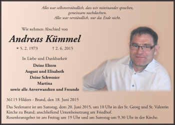 Traueranzeige von Andreas Kümmel 