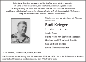 Traueranzeige von Rudi Krieger 