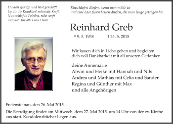 Traueranzeige von Reinhard Greb 
