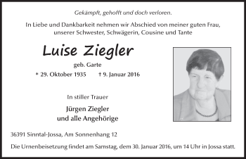 Traueranzeige von Luise Ziegler 