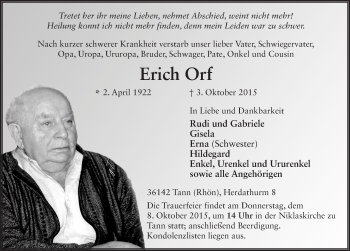 Traueranzeige von Erich Orf 
