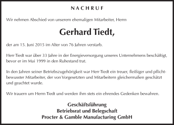 Traueranzeige von Gerhardt Tiedt 