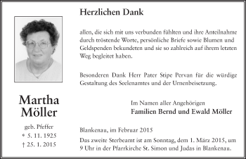 Traueranzeige von Martha Möller 