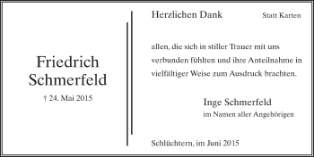 Traueranzeige von Friedrich Schmerfeld 