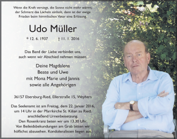 Traueranzeige von Udo Müller 