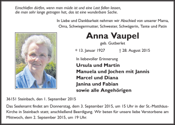 Traueranzeige von Anna Vaupel 