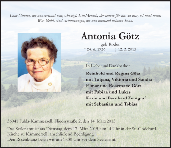 Traueranzeige von Antonia Götz 