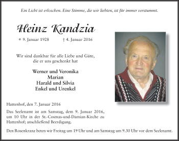 Traueranzeige von Heinz Kandzia 