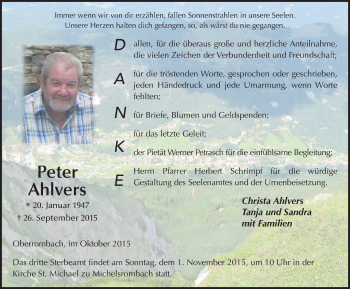 Traueranzeige von Peter Ahlvers 