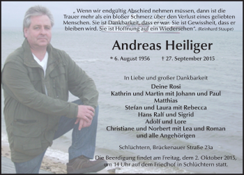 Traueranzeige von Andreas Heiliger 