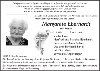 Traueranzeige von Margarete Eberhardt 