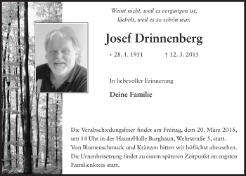 Traueranzeige von Josef Drinnenberg 