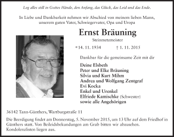 Traueranzeige von Ernst Bräuning 