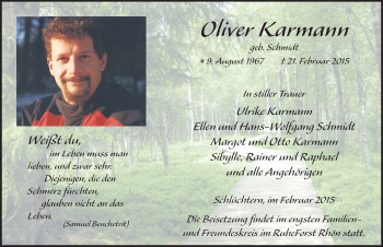Traueranzeige von Oliver Karmann 