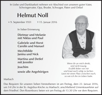 Traueranzeige von Helmut Noll 