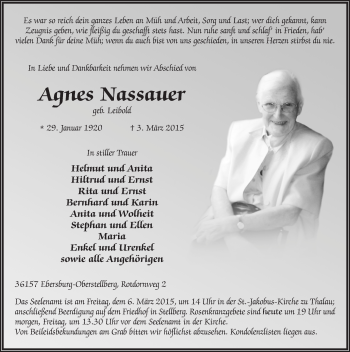 Traueranzeige von Agnes Nassauer 