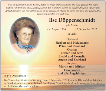 Traueranzeige von Ilse Döppenschmidt 