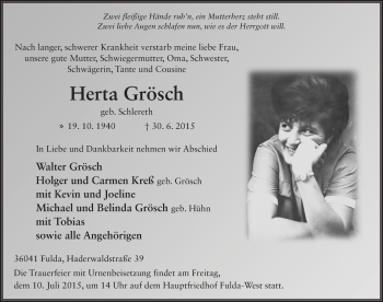 Traueranzeige von Herta Grösch 