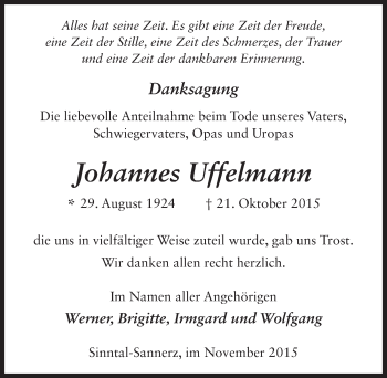 Traueranzeige von Johannes Uffelmann 