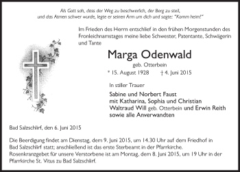 Traueranzeige von Marga Odenwald 