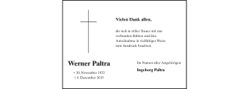 Traueranzeige von Werner Paltra 