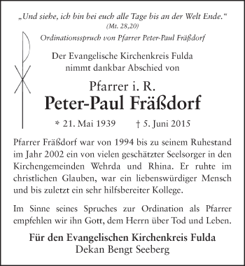 Traueranzeige von Peter-Paul Fräßdorf 