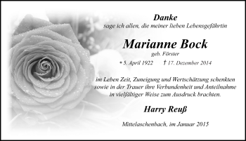 Traueranzeige von Marianne Bock 