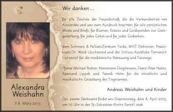 Traueranzeige von Alexandra Annemarie Weishahn 