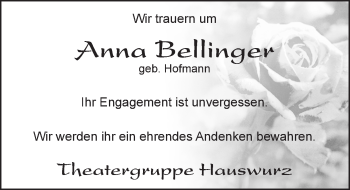 Traueranzeige von Anna Bellinger 