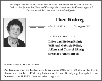 Traueranzeige von Thea Röhrig 