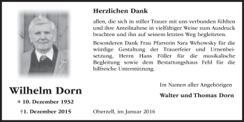 Traueranzeige von Wilhelm Dorn 