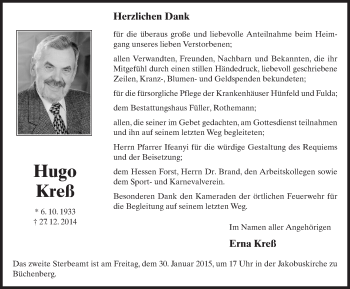 Traueranzeige von Hugo Kress 