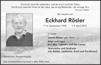 Traueranzeige von Eckhard Rösler von Fuldaer Zeitung