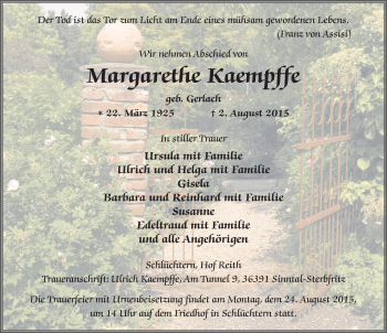 Traueranzeige von Margarethe Kaempffe 